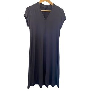 EILEEN FISHER JERSEY KNIT GRAY V-NECK SHORT SLEEVE MIDI DRESS SIZE SMALL